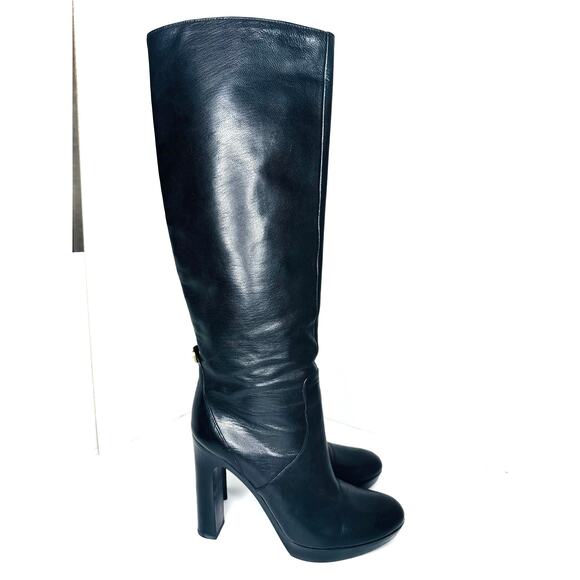 Gucci Black Leather Tall High Heel Platform knee high Boots Designer sz EU 39.5 - Picture 8 of 12